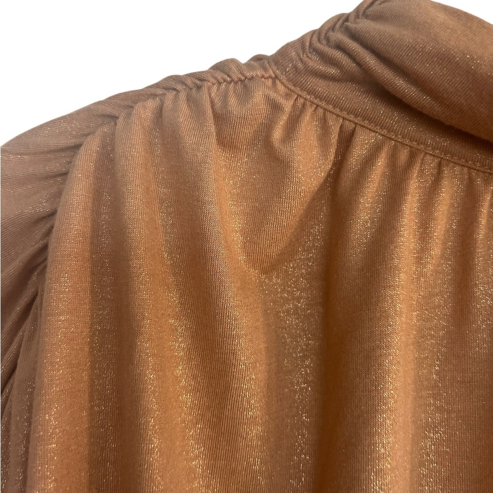 Anthropologie Maeve Ruched Metallic Muscle Tee Women’s Small in tan/gold - Picture 5 of 14